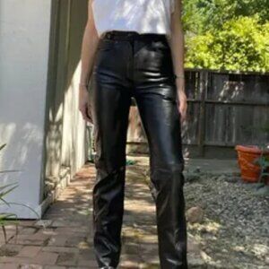 VINTAGE 80s EREZ BLACK LEATHER PANTS STRAIGHT LEG HIGH RISE PUNK CLASSIC sz 8